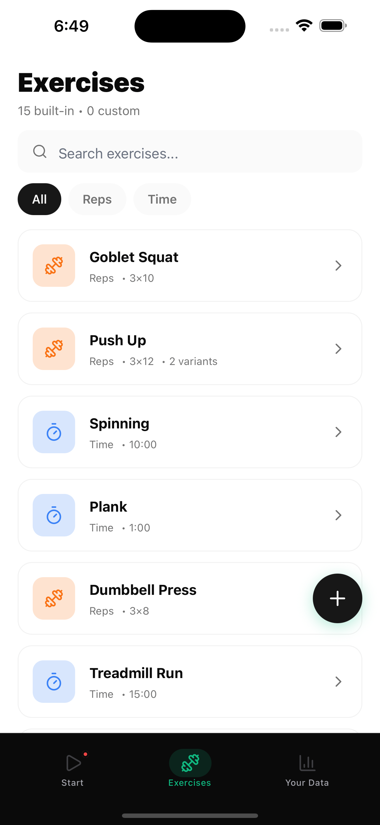Exercise tracking screen